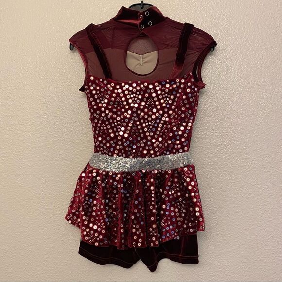Weissman dance costume burgundy red sequin velvet Dream Glow 14684 LC, SC - Picture 2 of 12